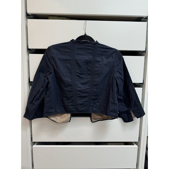 ANN TAYLOR LOFT Embroidered Eyelet Navy Blazer Sz 4 Petite 3/4 Sleeve Lined - Picture 4 of 7